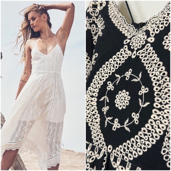 LOVESHACKFANCY Floral Embroidered Sleeveless V-Neck Fit & Flare Midi Dress S - Picture 5 of 8